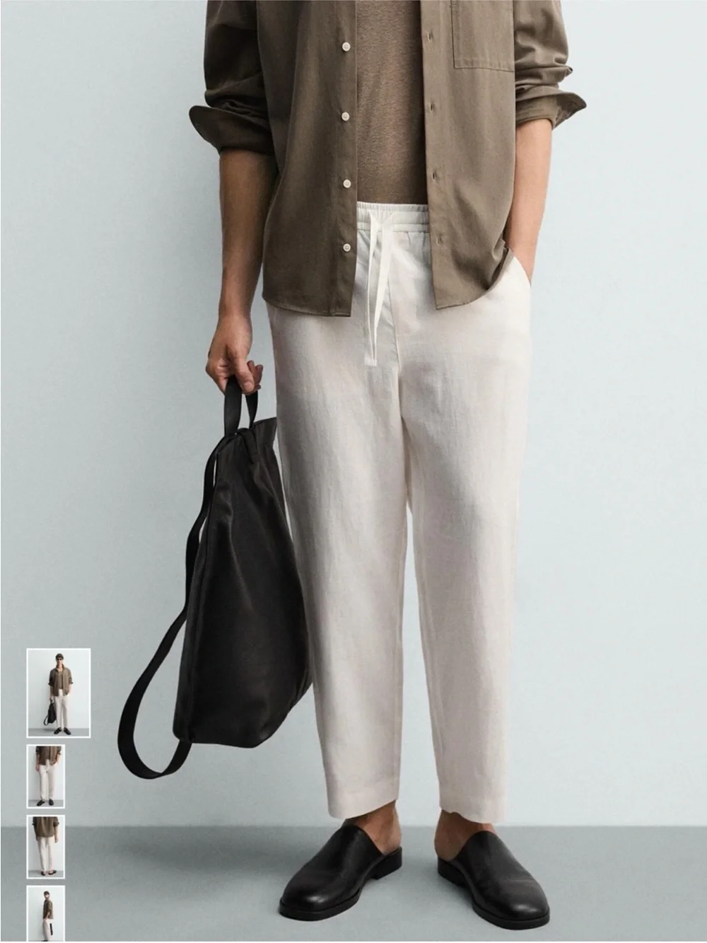 Zara Beige Linen blend relaxed fit beach tie waist pants size Large NWT